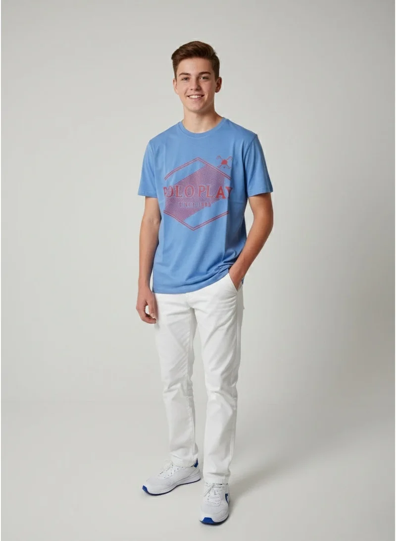 لعب البولو تيشيرت رجالي مطبوع - أزرق فاتح